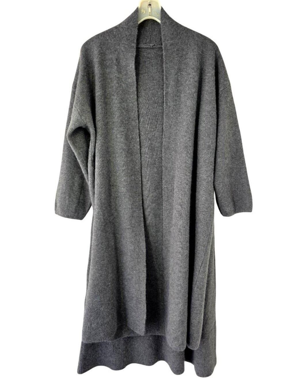 Handmade Heavy Wool Knit Sweater Coat & Maxi Skirt Set M/L Gray Lagenlook